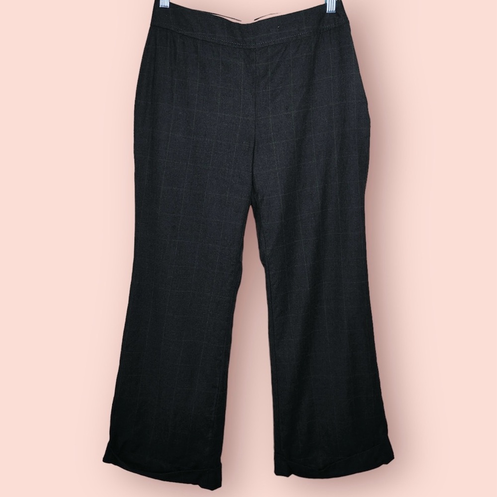 Banana Republic Wide Leg Rolled Hem Wool Plaid Trouser Pants